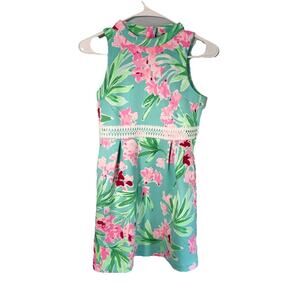 LILLY PULITZER Girls Sz 12 LEESI SLEEVELESS FIT & FLARE LACE TRIM DRESS Aqua